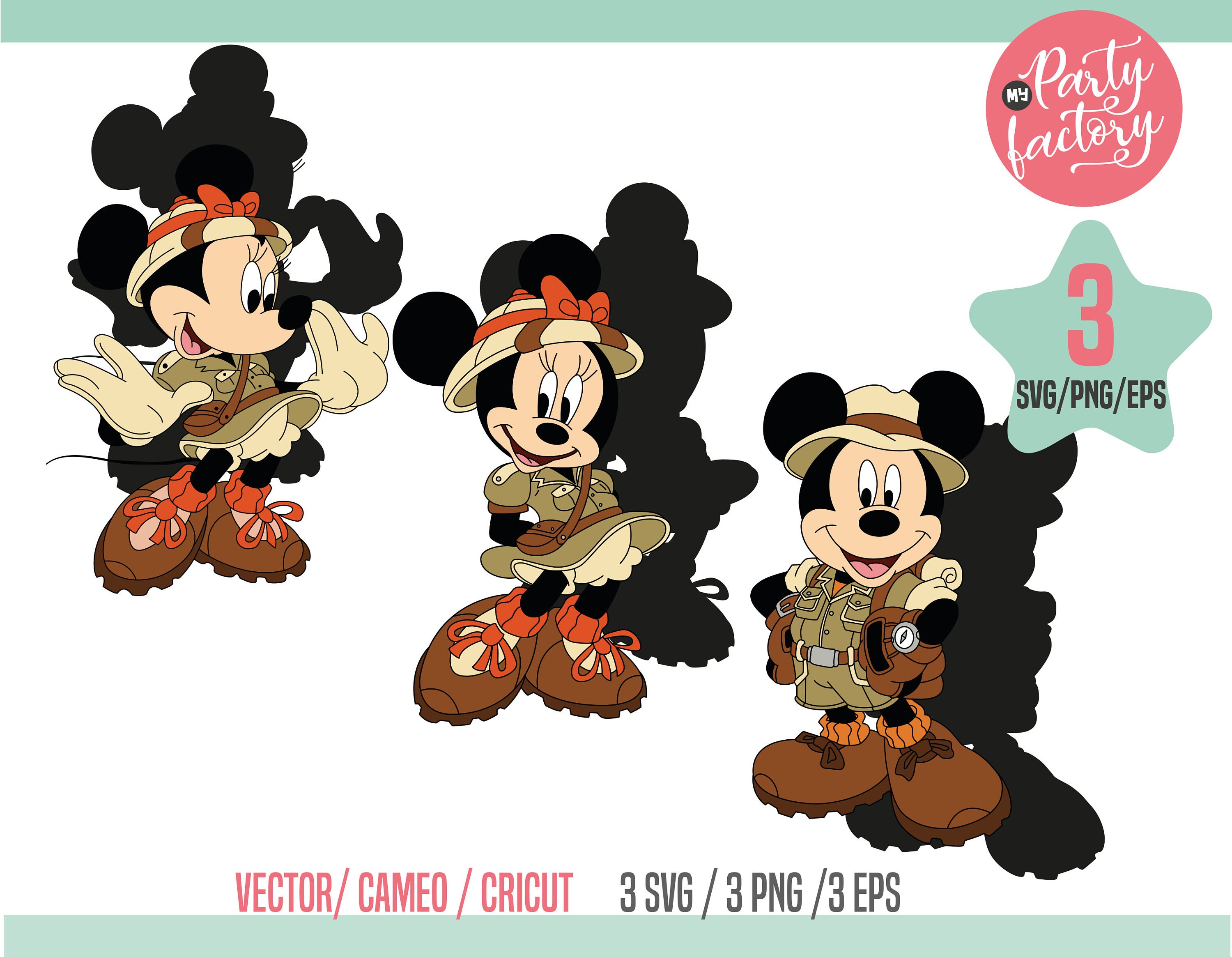 Safari Mouse SVG EPS PNG 2 Mickey and Minnie characters - Etsy España