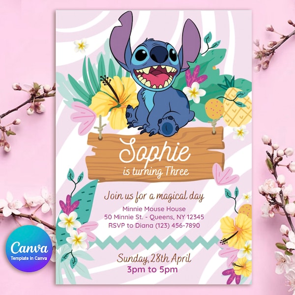 INSTANT DOWNLOAD | editable digital file, PDF | Hawaiian Invitation, Aloha Birthday, Ohana Invite, Stitch Party, Printable, Digital, Card