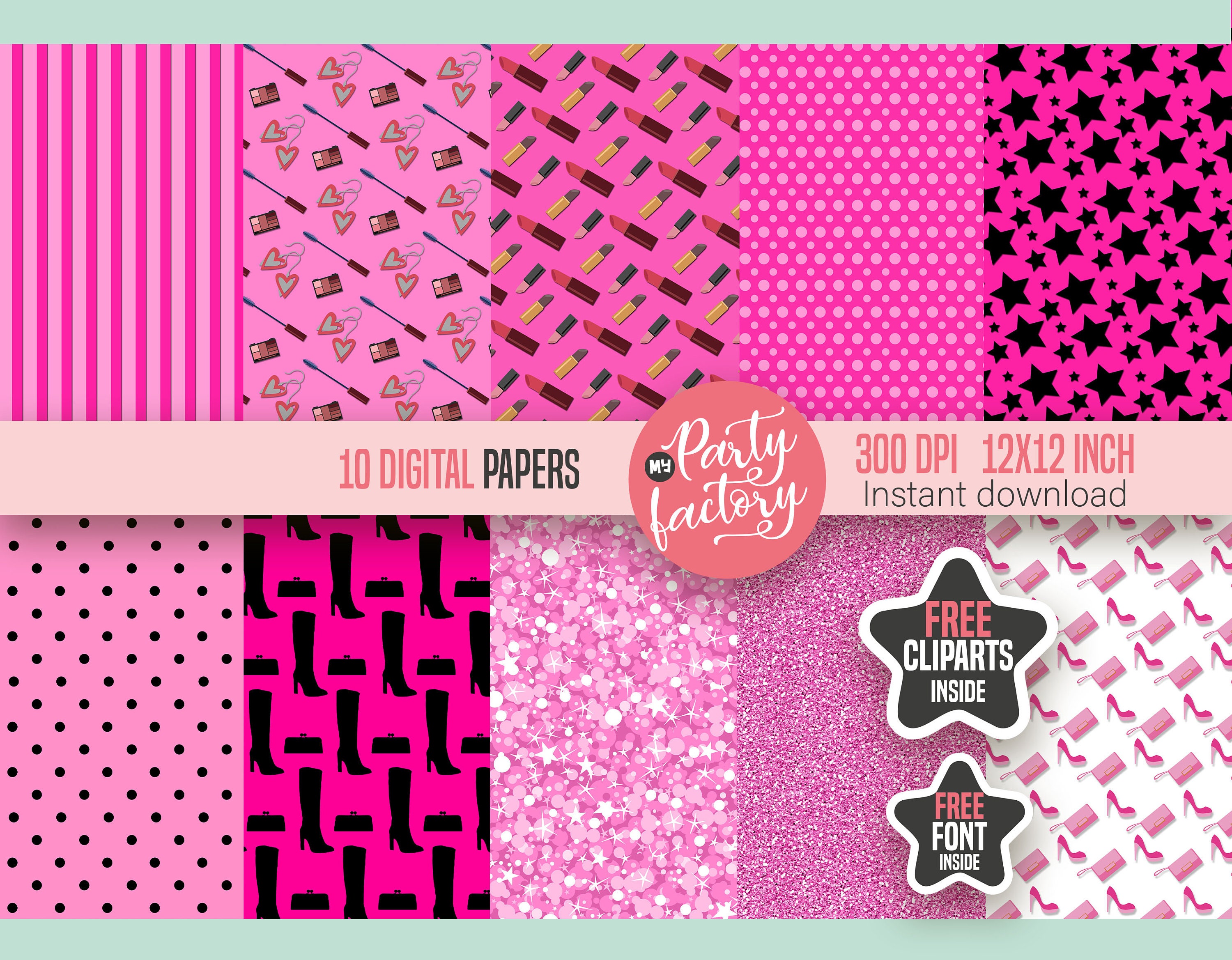 10 Pink B Digital Paper & Free PNG Clipart and 2 Fonts - Etsy Norway
