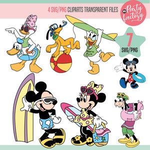 Mickey and Friends Summer SVG Cliparts, Mickey and Friends Surf PNG Cliparts, Mickey and friends Beach, Cricut, silhouette, Vector Files