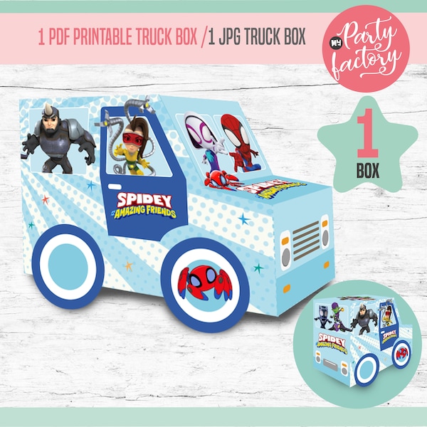 Spidey and Amazing Friends Printable Truck Favor Party Box, Digital, PDF and JPG