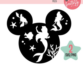 Ariel Little Mermaid SVG, Mickey ears SVG, Ariel PNG Clipart, Mermaid svg for shirt,Birthday, Ariel silhouette iron on, Instant Download