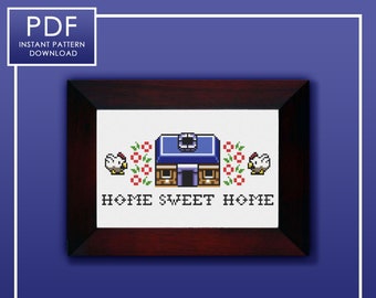 PDF ONLY Home Sweet Home Gameboy Modern Subversive Cross Stitch Template Pattern Instant PDF Download