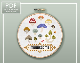 Mushrooms / Modern Sampler Decoration / Cross Stitch Template Pattern  (PDF Download) (PDF Download)