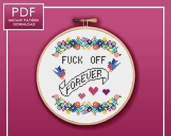 PDF ONLY Fuck Off Forever Modern Subversive Cross Stitch Template Pattern Instant PDF Download