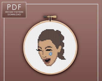PDF ONLY Kim Kardashian Crying Meme Modern Subversive Cross Stitch Template Pattern Instant PDF Download