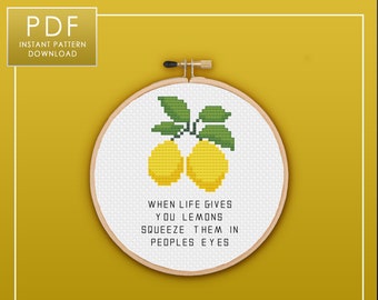 PDF ONLY When Life Gives You Lemons Modern Subversive Cross Stitch Template Pattern Instant PDF Download