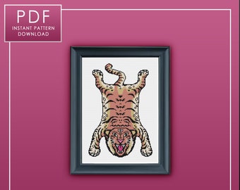 PDF ONLY Tiger Rug Modern Decorative Cross Stitch Template Pattern Instant PDF Download