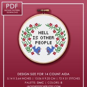PDF ONLY Hell is Other People Modern Subversive Cross Stitch Template Pattern Instant PDF Download