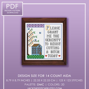 PDF ONLY Please Grant Me the Serenity to Resist Cutting a Bitch Today Modern Subversive Cross Stitch Template Pattern Instant PDF Download