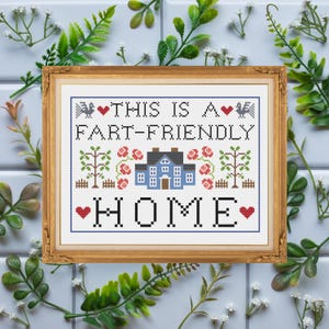 Dies ist ein Furz Freundliches Zuhause / Vintage Stil Sampler / Kreuzstich Vorlage Muster (PDF Download)