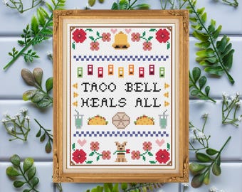 Taco Bell Heals All / Easy and Funny Gift Idea / Cross Stitch Template Pattern (PDF Download)