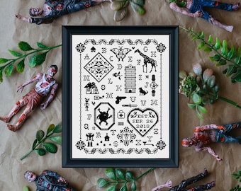 Zombie Apocalypse/ Cross Stitch Pattern / Large B&W Vintage Style Sampler / Cross Stitch Template Pattern (PDF Download)