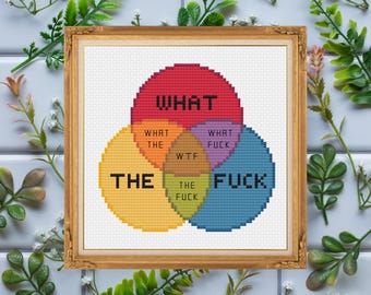 WTF Venn Diagram / Funny Easy / Cross Stitch Template Pattern (PDF Download)