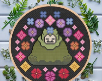 Floral Mosslax Pokemon / Adorable Pokopia Gamer Decor / Cross Stitch Template Pattern (PDF Download)