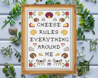 Cheese Rules Everything Around Me / Funny Vintage / Cross Stitch Template Pattern (PDF Download)