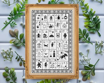 ABCs of Horror / Large B&W Vintage Sampler / Cross Stitch Template Pattern (PDF Download)