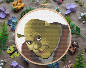 Patrón de punto de cruz con la sonrisa de Shrek / Meme divertido (Descarga en PDF)
