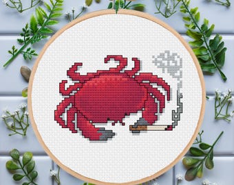 Crab With a Cigarette / It Really Do Be Like That / 2026 Mood / Cross Stitch Template Pattern (PDF Download)