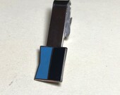 Vintage enamel silver tie clip from Robbins Co, silvertone metal with blue and black enamel, silver tie bar, Robbins Co tie clip, 1960s-70s