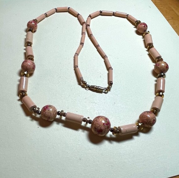 Graduated Bead Agate and Amazonite Necklace 19 inches Pastel Blue Grey Beige Red OOAK Handmade Unique