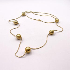 Vintage chain necklace with textured beads, 30 inches long, goldtone metal, snake chain, gold chain necklace, layering, NC10256