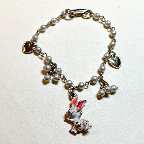 Vintage child's Easter bunny charm bracelet with f