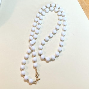 Vintage Monet white and gold bead necklace, 24 inches, plastic beads, goldtone metal, vintage Monet necklace, white necklace, 1980s  NBW3294