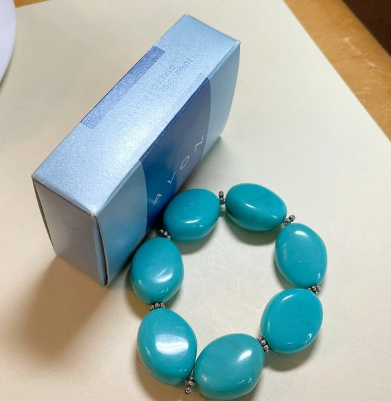 Vintage Avon bracelet, Turquoise Color Nugget Str… - image 5