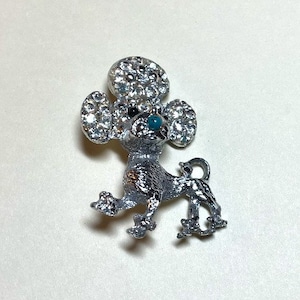 SALE Vintage rhinestone French poodle brooch, silvertone metal, clear rhinestones, 2 1/8 inches long, rhinestone dog brooch, dog pin, P6231
