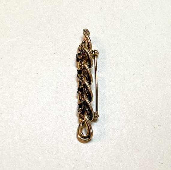 Vintage chain link design bar brooch with black r… - image 4
