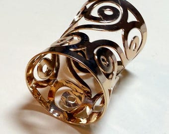Vintage scarf slide, goldtone metal, scroll filigree, scarf tube  MI6296