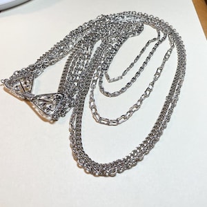 Vintage long multichain necklace, 24 inches long, silvertone metal, 4 chain strands, different chain styles, boho necklace, 1970s  NC1264