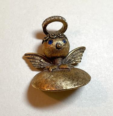 Vintage Tortolani Angel Brooch, Goldtone Metal, Rhinestones