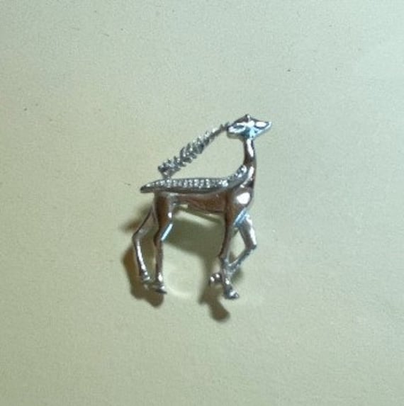 Vintage small leaping antelope brooch, silvertone… - image 1
