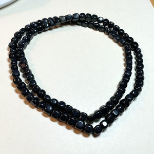 Vintage long black stone bead necklace, 30 inches long, single strand, black necklace, black bead necklace, ND1113
