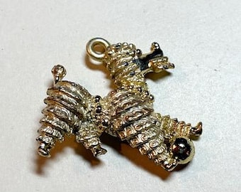 Vintage poodle dog brooch, goldtone metal, loop on head, 1950s-60s  PA1243