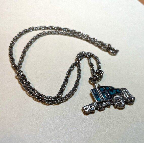 Vintage turquoise semi truck pendant with 18 inch cha… Gem