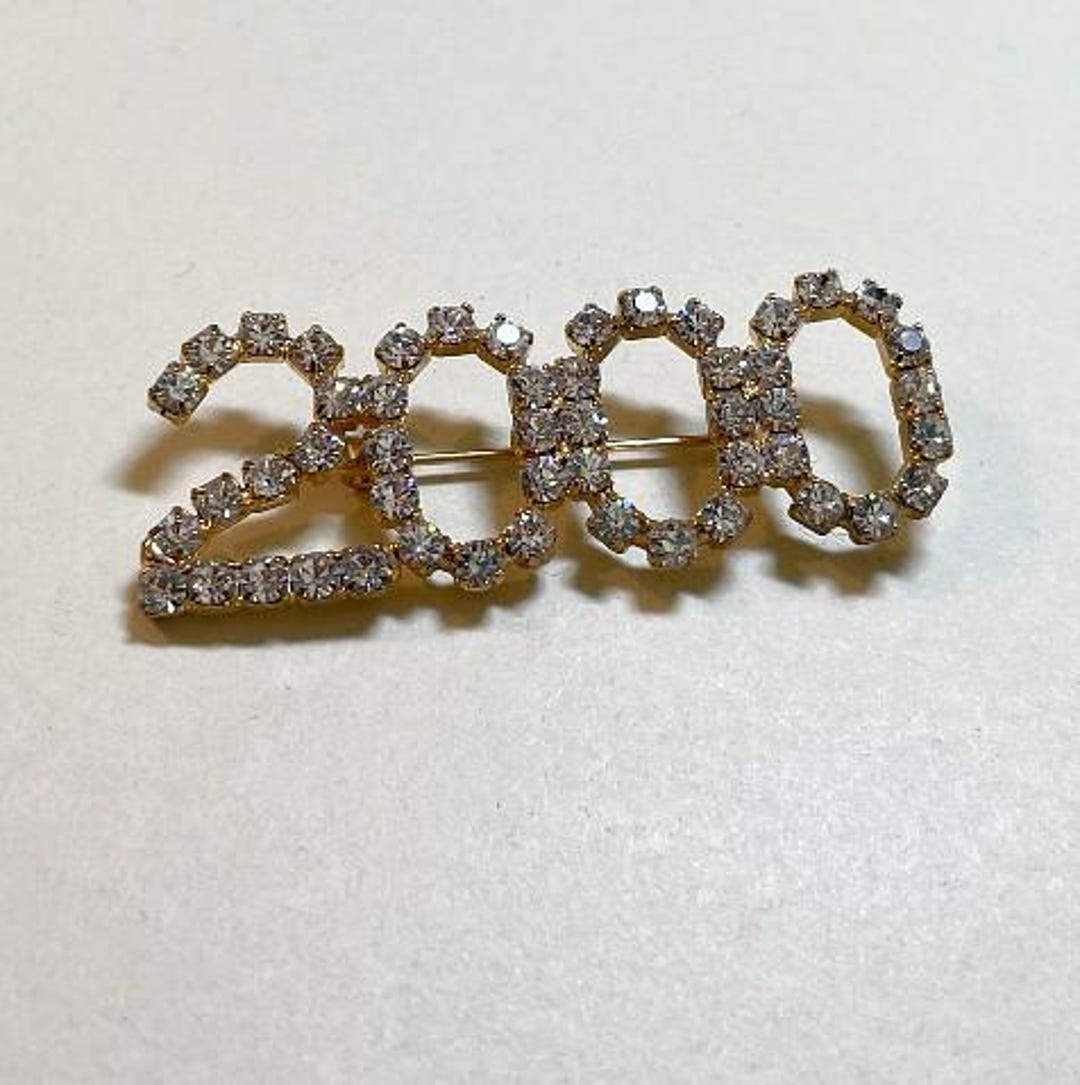 Vintage Y2K 2000 Rhinestone Brooch, Goldtone Metal, Clear Rhinestones ...