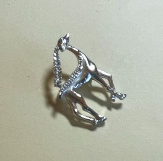 Vintage small leaping antelope brooch, silvertone… - image 2