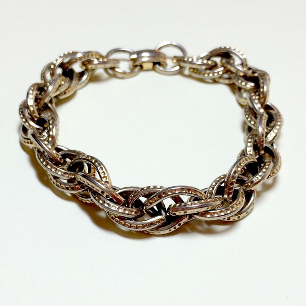Vintage large textured link bracelet, SALE, 8 inch bracelet, chunky gold chain bracelet, statement bracelet, link bracelet, 1960s