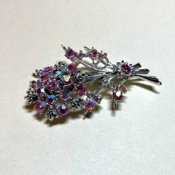 Vintage Pink Rhinestone Flower Brooch Silvertone Metal 2 1/4 Etsy