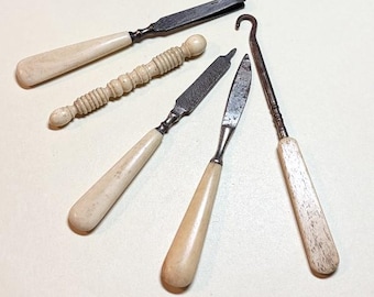 Collection of vintage manicure items, five pieces, bone handles, silvertone metal, 1940s-50s  CD11269