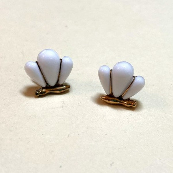 Vintage Avon pierced earrings, Gatsby Collection earrings, goldtone metal with white plastic, Avon earrings, 1981  A1182