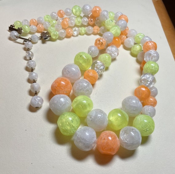 SALE Vintage bright plastic bead necklace, two st… - image 1