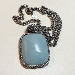 Vintage Lucky Brand bold pendant necklace, 18 inch chain, silvertone metal, blue faux stone, silver pendant necklace  NP5176