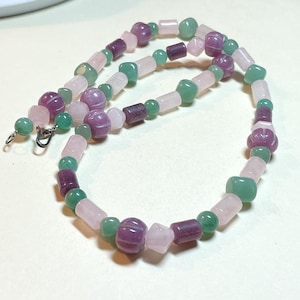 Vintage Jay King stone bead necklace, 24 inches long, aventurine, rose and lavender quartz, Mine Finds necklace, ND1108
