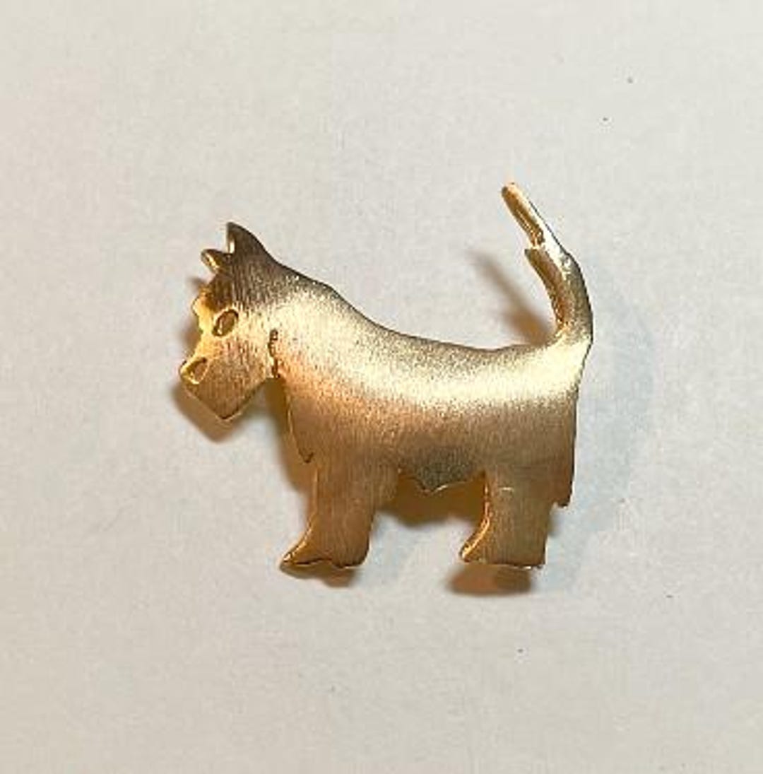 Vintage Lucite Brass Statement Brooch, Scotty Dog Pin 2 5/8