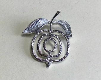 Vintage Sarah Coventry Saucy apple pin, silvertone metal, modern brooch, Sarah Coventry brooch, fruit brooch, Sarah Coventry brooch, 1970s