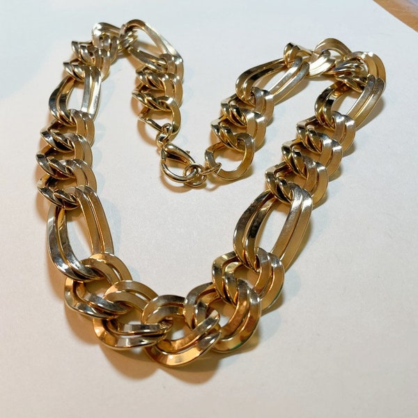 Vintage heavy chain necklace, 20 inches long, goldtone metal, double oversized curb link chain, chunky chain necklace, N913